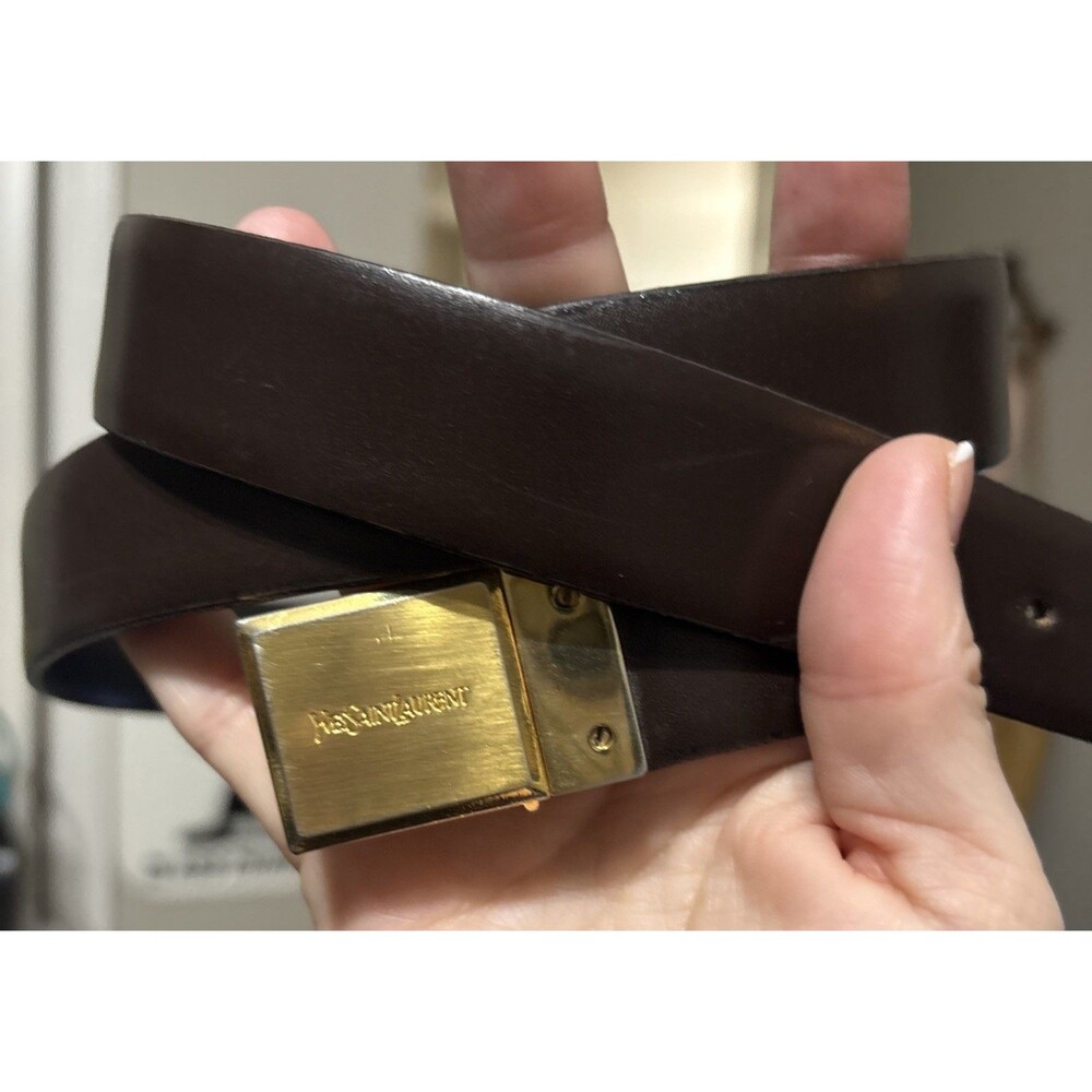 Vintage Yves Saint Laurent Women’s Reversible Belt Mahogany Brown Black Gold Ton